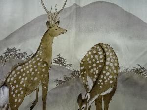 アンティーク　鹿模様肩裏紋付羽二重男物羽織